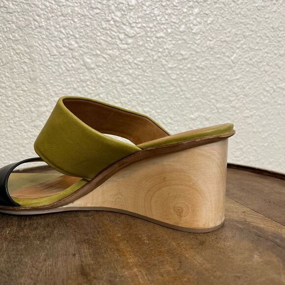 Coclico Doe Wedge Olive And Deep Sea Double Strap Wood Sandals Women’s 39 US 8.5 - Picture 6 of 9
